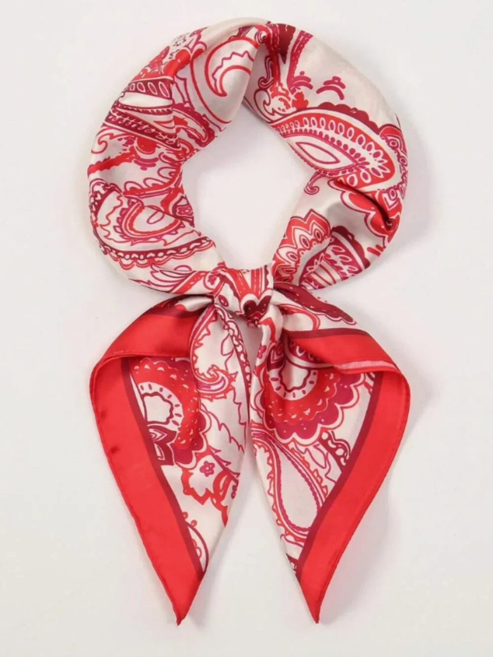 Red & White Satin Paisley Square Scarf